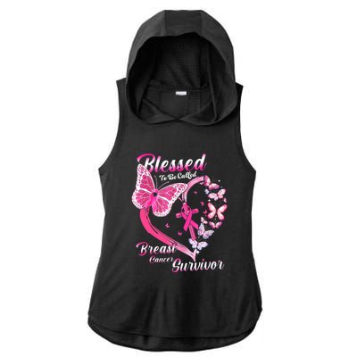 Pink Butterfly Blessed To Be Called Breast Cancer Survivor Ladies PosiCharge Tri-Blend Wicking Draft Hoodie Tank