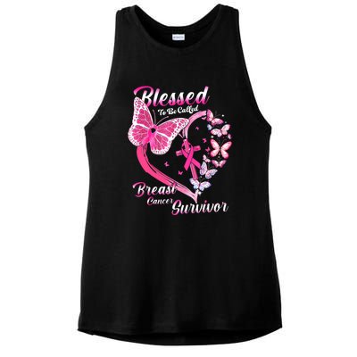 Pink Butterfly Blessed To Be Called Breast Cancer Survivor Ladies PosiCharge Tri-Blend Wicking Tank