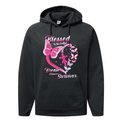 Pink Butterfly Blessed To Be Called Breast Cancer Survivor Performance Fleece Hoodie