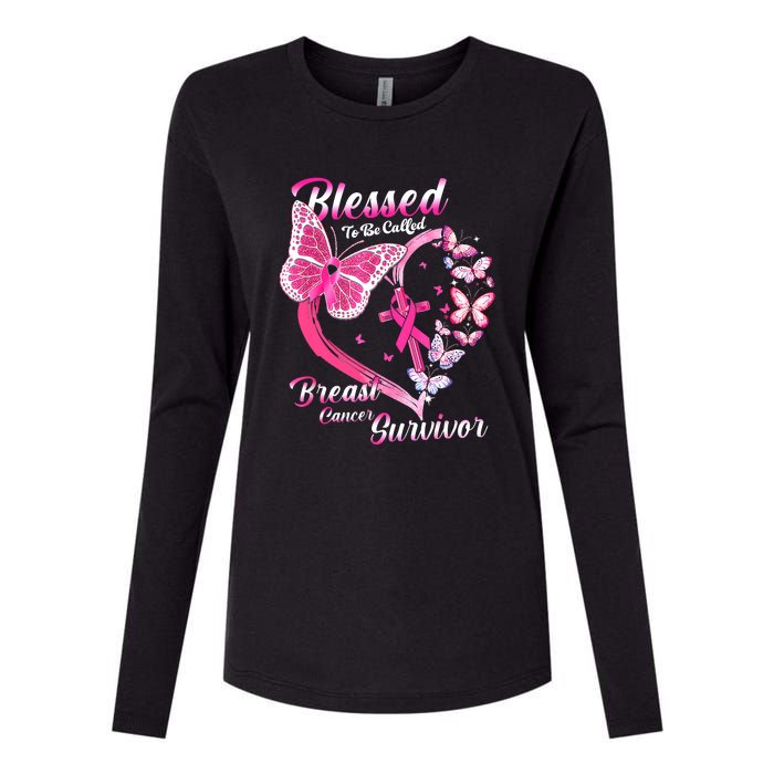 Pink Butterfly Blessed To Be Called Breast Cancer Survivor Womens Cotton Relaxed Long Sleeve T-Shirt