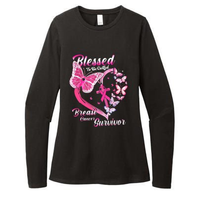 Pink Butterfly Blessed To Be Called Breast Cancer Survivor Womens CVC Long Sleeve Shirt