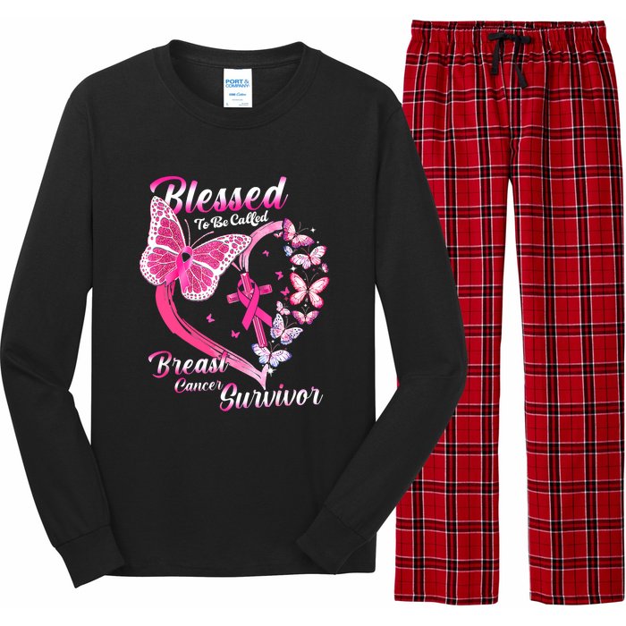 Pink Butterfly Blessed To Be Called Breast Cancer Survivor Long Sleeve Pajama Set