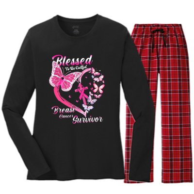 Pink Butterfly Blessed To Be Called Breast Cancer Survivor Women's Long Sleeve Flannel Pajama Set 