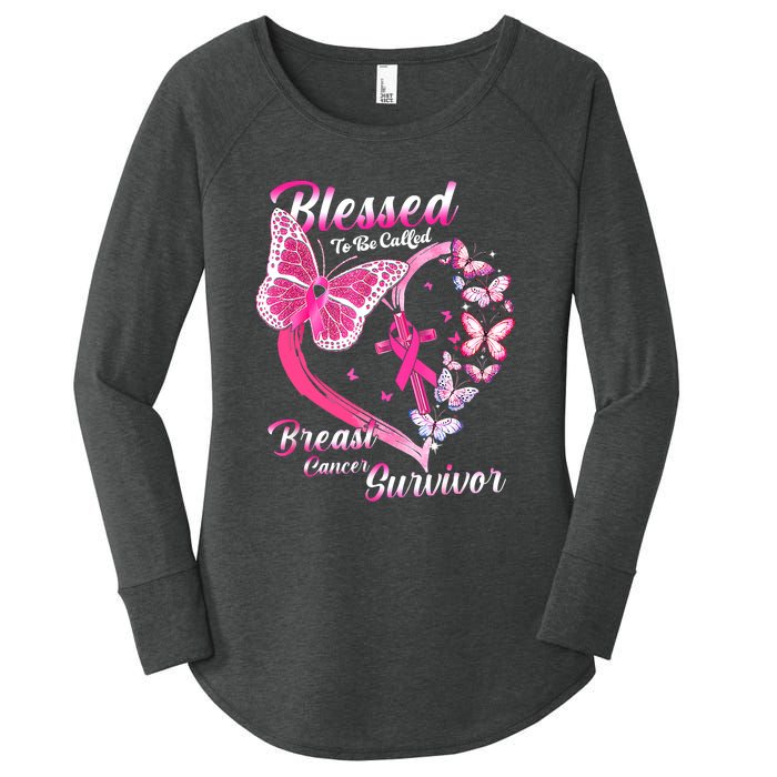 Pink Butterfly Blessed To Be Called Breast Cancer Survivor Women's Perfect Tri Tunic Long Sleeve Shirt