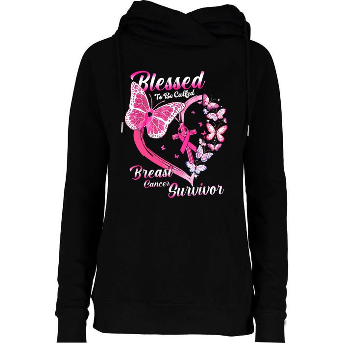 Pink Butterfly Blessed To Be Called Breast Cancer Survivor Womens Funnel Neck Pullover Hood