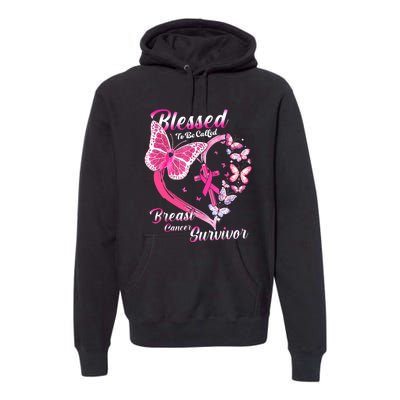 Pink Butterfly Blessed To Be Called Breast Cancer Survivor Premium Hoodie