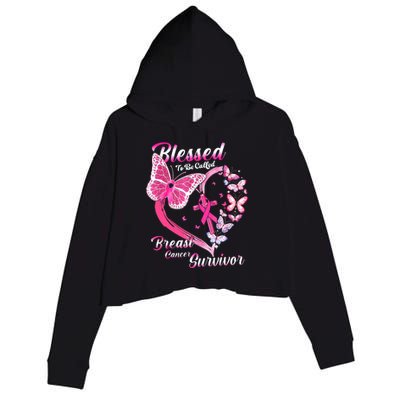 Pink Butterfly Blessed To Be Called Breast Cancer Survivor Crop Fleece Hoodie