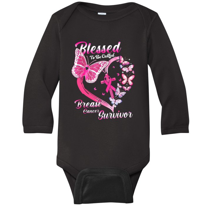 Pink Butterfly Blessed To Be Called Breast Cancer Survivor Baby Long Sleeve Bodysuit