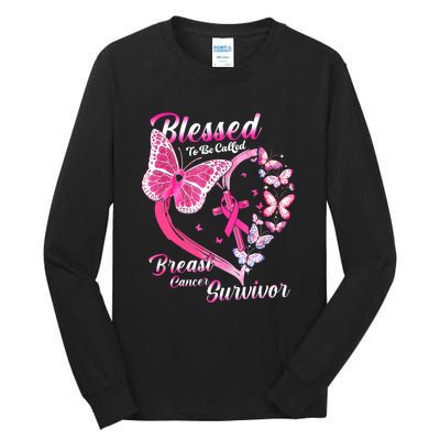 Pink Butterfly Blessed To Be Called Breast Cancer Survivor Tall Long Sleeve T-Shirt