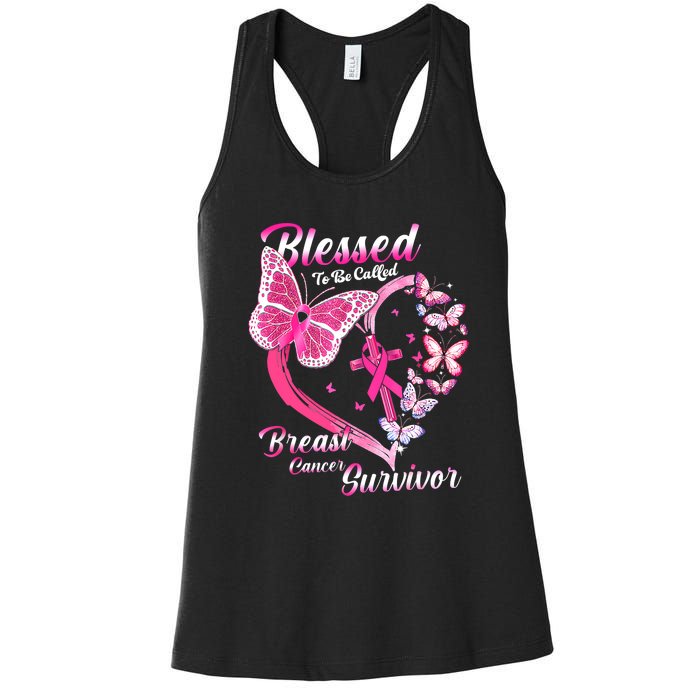 Pink Butterfly Blessed To Be Called Breast Cancer Survivor Women's Racerback Tank