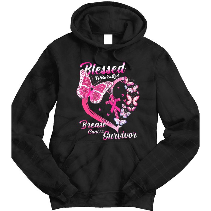 Pink Butterfly Blessed To Be Called Breast Cancer Survivor Tie Dye Hoodie