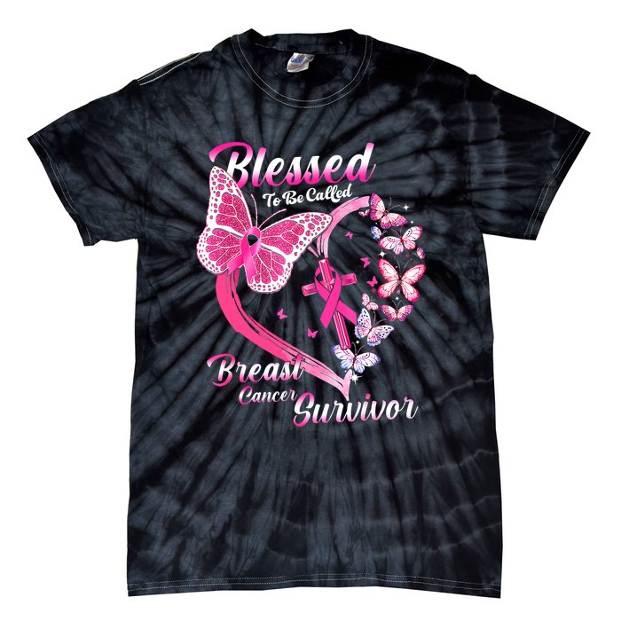 Pink Butterfly Blessed To Be Called Breast Cancer Survivor Tie-Dye T-Shirt