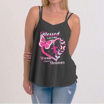 Pink Butterfly Blessed To Be Called Breast Cancer Survivor Women's Strappy Tank