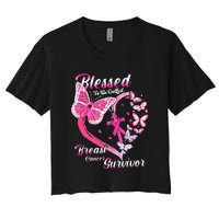 Pink Butterfly Blessed To Be Called Breast Cancer Survivor Women's Crop Top Tee