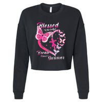 Pink Butterfly Blessed To Be Called Breast Cancer Survivor Cropped Pullover Crew