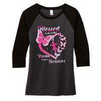 Pink Butterfly Blessed To Be Called Breast Cancer Survivor Women's Tri-Blend 3/4-Sleeve Raglan Shirt