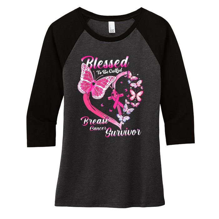 Pink Butterfly Blessed To Be Called Breast Cancer Survivor Women's Tri-Blend 3/4-Sleeve Raglan Shirt