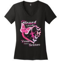 Pink Butterfly Blessed To Be Called Breast Cancer Survivor Women's V-Neck T-Shirt