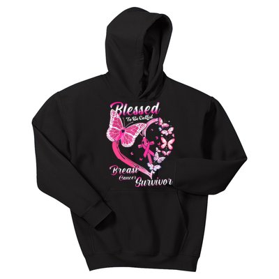 Pink Butterfly Blessed To Be Called Breast Cancer Survivor Kids Hoodie