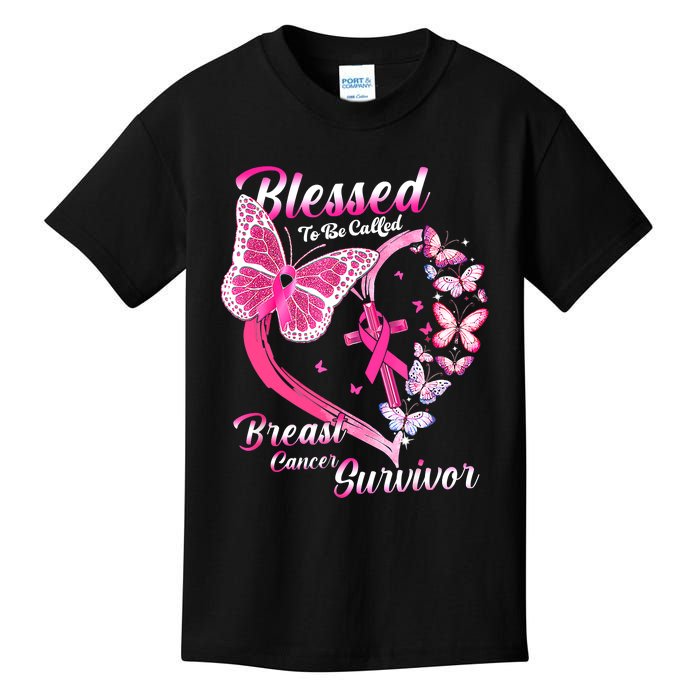 Pink Butterfly Blessed To Be Called Breast Cancer Survivor Kids T-Shirt