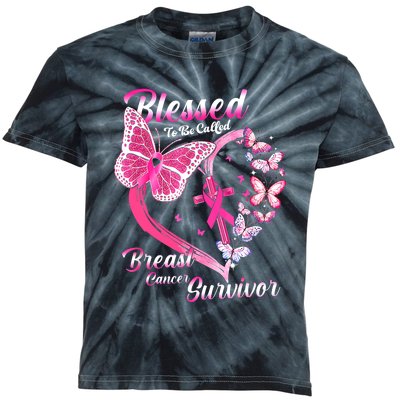 Pink Butterfly Blessed To Be Called Breast Cancer Survivor Kids Tie-Dye T-Shirt