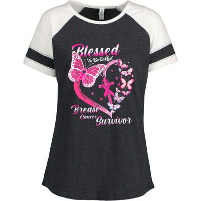 Pink Butterfly Blessed To Be Called Breast Cancer Survivor Enza Ladies Jersey Colorblock Tee