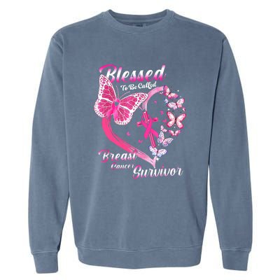 Pink Butterfly Blessed To Be Called Breast Cancer Survivor Garment-Dyed Sweatshirt