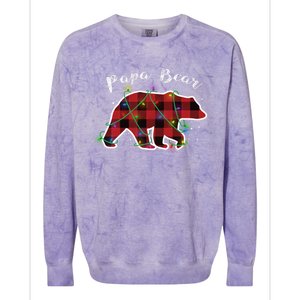 Papa Bear Buffalo Red Plaid Lights Christmas Family Top Gift Colorblast Crewneck Sweatshirt