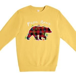 Papa Bear Buffalo Red Plaid Lights Christmas Family Top Gift Premium Crewneck Sweatshirt