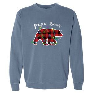 Papa Bear Buffalo Red Plaid Lights Christmas Family Top Gift Garment-Dyed Sweatshirt