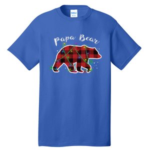 Papa Bear Buffalo Red Plaid Lights Christmas Family Top Gift Tall T-Shirt