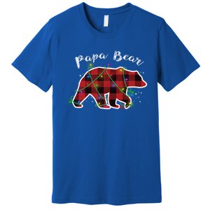 Papa Bear Buffalo Red Plaid Lights Christmas Family Top Gift Premium T-Shirt