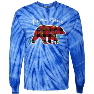 Papa Bear Buffalo Red Plaid Lights Christmas Family Top Gift Tie-Dye Long Sleeve Shirt