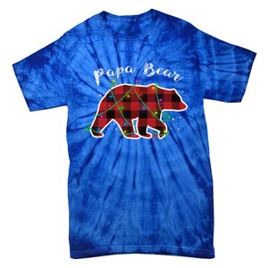 Papa Bear Buffalo Red Plaid Lights Christmas Family Top Gift Tie-Dye T-Shirt