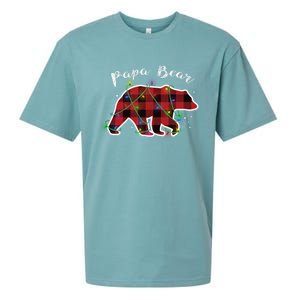 Papa Bear Buffalo Red Plaid Lights Christmas Family Top Gift Sueded Cloud Jersey T-Shirt