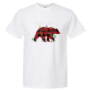 Papa Bear Buffalo Red Plaid Lights Christmas Family Top Gift Garment-Dyed Heavyweight T-Shirt