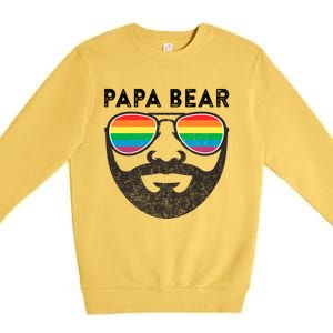 Papa Bear Bearded Gay Rainbow Sunglasses Lgbtq Pride Cute Gift Premium Crewneck Sweatshirt