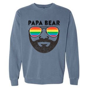 Papa Bear Bearded Gay Rainbow Sunglasses Lgbtq Pride Cute Gift Garment-Dyed Sweatshirt