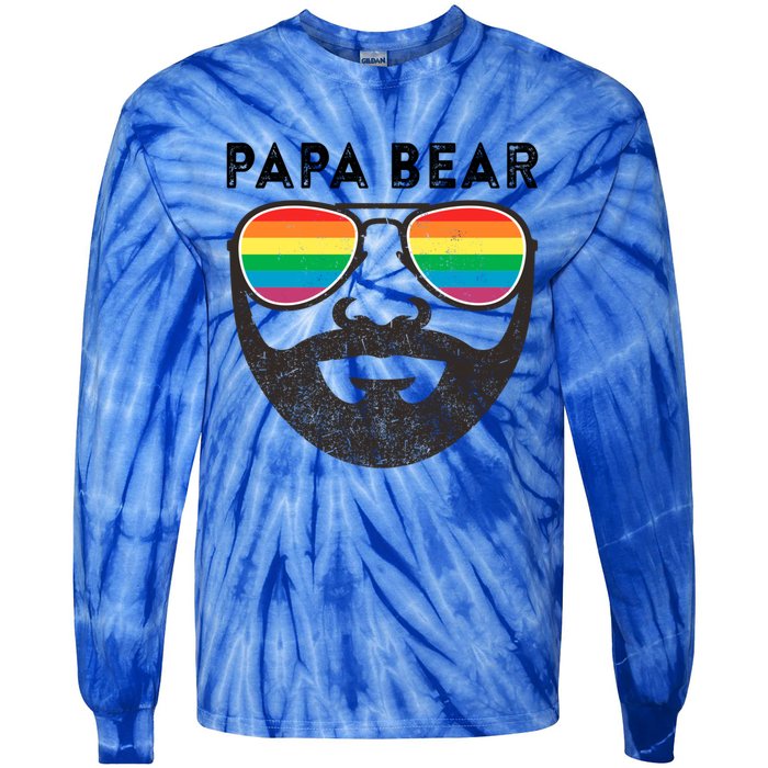 Papa Bear Bearded Gay Rainbow Sunglasses Lgbtq Pride Cute Gift Tie-Dye Long Sleeve Shirt