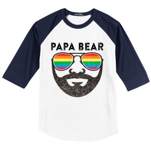 Papa Bear Bearded Gay Rainbow Sunglasses Lgbtq Pride Cute Gift Baseball Sleeve Shirt