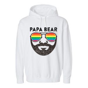 Papa Bear Bearded Gay Rainbow Sunglasses Lgbtq Pride Cute Gift Garment-Dyed Fleece Hoodie