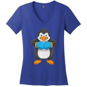 Penguin Boxer Boxing Gloves Sports Women's V-Neck T-Shirt