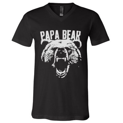 Papa Bear Best Dad Fathers Day Father Pop Vintage Gifts V-Neck T-Shirt