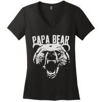 Papa Bear Best Dad Fathers Day Father Pop Vintage Gifts Women's V-Neck T-Shirt