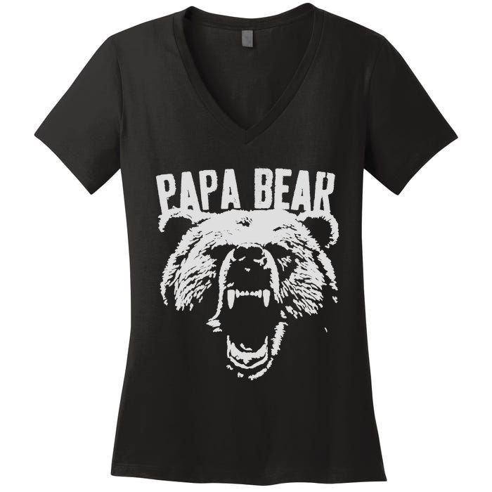 Papa Bear Best Dad Fathers Day Father Pop Vintage Gifts Women's V-Neck T-Shirt