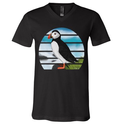 Puffin Bird Birder Ornithologist Biologist Birdwatcher V-Neck T-Shirt