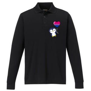 Penguin Balloon Bisexual Pride Gift Performance Long Sleeve Polo