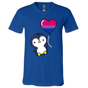 Penguin Balloon Bisexual Pride Gift V-Neck T-Shirt