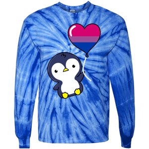 Penguin Balloon Bisexual Pride Gift Tie-Dye Long Sleeve Shirt