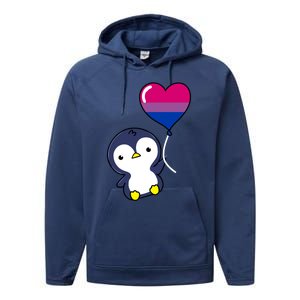 Penguin Balloon Bisexual Pride Gift Performance Fleece Hoodie